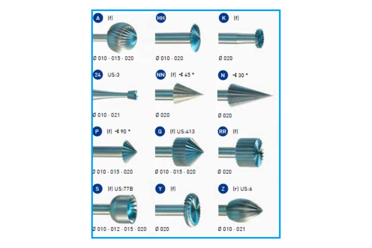 03 263 000 Frese in accciaio assortite SUPER Q® 8235 Set figure A/HH/K/24/NN/N/P/Q/RR/S/Y/Z