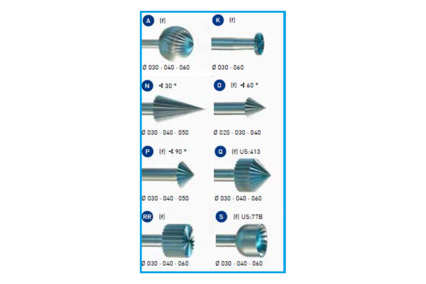 03 264 000 Frese in acciaio assortite SUPER Q® 4235 Set figure A/K/N/O/P/Q/RR/S