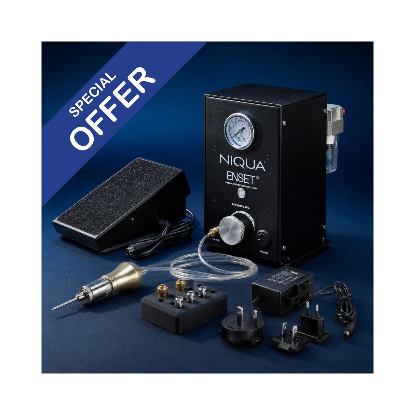 NIQUA Enset Compact con Manipolo "The Rocket" – Sistema Pneumatico Professionale Completo per Incisione